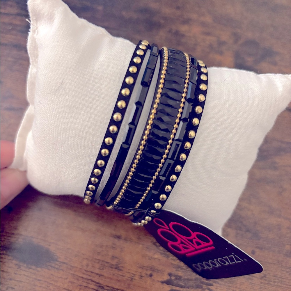 Paparazzi Black and Gold wrap bracelet